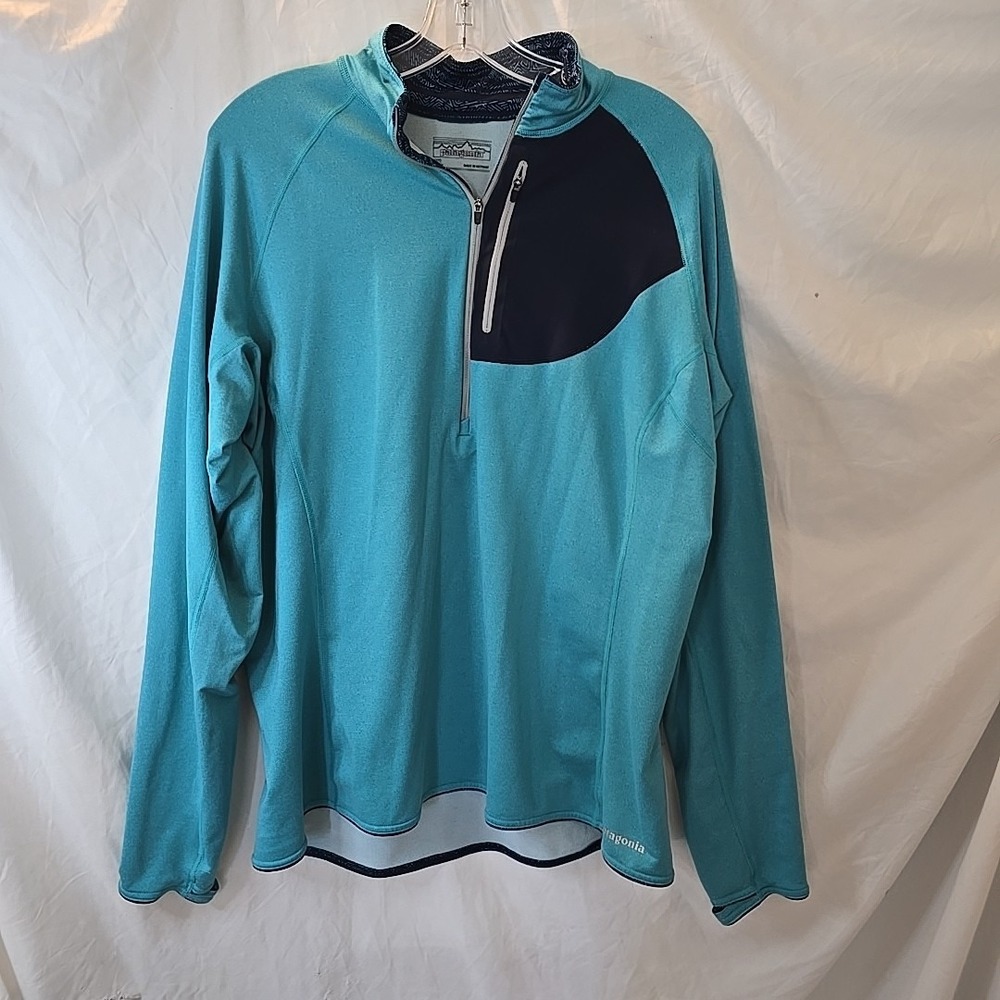 Patagonia Women's Thermal Speedwork Zip-neck Pullover Turquoise Thumb Holes XL